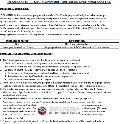 Beamanal Single Span And Continuous Span Beam Analysis