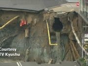 Huge sinkhole swallows street in Fukuoka, Japan