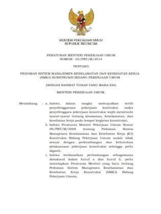 PERATURAN MENTERI PEKERJAAN UMUM NOMOR : 05/PRT/M/2014 TENTANG PEDOMAN ...