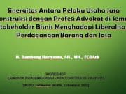 Sinergitas Antara Pelaku Usaha Jasa Konstruksi dengan Profesi Advokat di Semua Stakeholder Bisnis Menghadapi Liberalisasi Perdagangan Barang dan Jasa