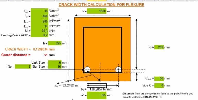 crack width calculation xls