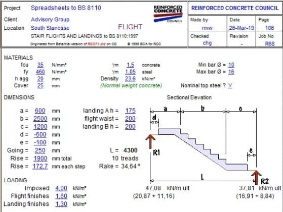 STAIR FLIGHTS AND LANDINGS to BS 8110:1997 | Sipilpedia