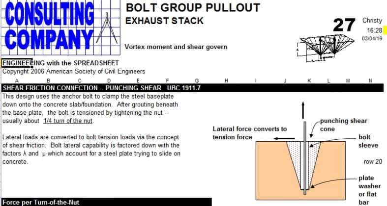 BOLT GROUP PULLOUT EXHAUST STACK”ENGINEERING with the SPREADSHEET ...