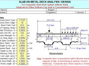 SLAB ON METAL DECK ANALYSIS / DESIGN (For Composite Steel Deck System without Studs Subjected to Either Uniform Live load or Concentrated Load)
