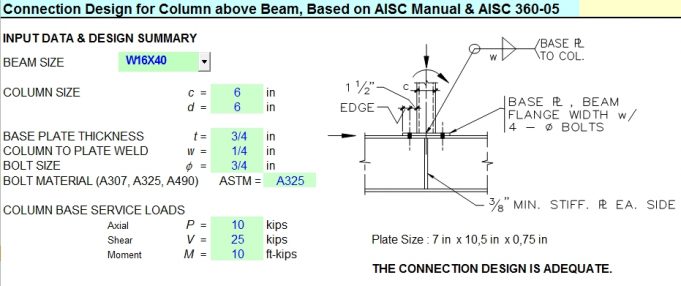 Connection Design for Column above Beam, Based on AISC Manual & AISC ...