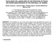 DATA BASE ON LANDSLIDES IN THE PROCESS OF ROAD NETWORK MAINTENANCE IN THE REPUBLIC OF SERBIA