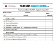 Accommodation, Health & Hygienic Inspection Checklist