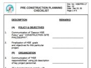 PRE-CONSTRUCTION PLANNING CHECKLIST