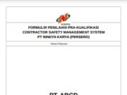 FORMULIR PENILAIAN PRA-KUALIFIKASI CONTRACTOR SAFETY MANAGEMENT SYSTEM PT NINDYA KARYA (PERSERO)