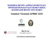 MATERIAL BETON: ASPEK LINGKUNGAN, OPTIMASI PENGGUNAAN SEMEN SERTA ALTERNATIF BETON NON-SEMEN