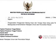 Surat Menteri Pekerjaan Umum dan Perumahan Rakyat Repuplik Indonesia Tentang Pengendalian Penggunaan Barang Impor dan Tenaga Kerja Asing pada Pengadaan Barang/Jasa di Kementerian PUPR