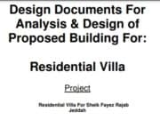 Design Documents For Analysis & Design of Proposed Building For: Residential Villa