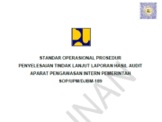 SOP/UPM/DJBM-189 tentang Standar Operasional Prosedur Penyelesaian Tindak Lanjut Laporan Hasil Audit Aparat Pengawasan Intern Pemerintah (LHA APIP)