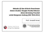 9/10/2013 1 Metoda Uji dan Kriteria Penerimaan Sistem Struktur Rangka Pemikul MomenSistem Struktur Rangka Pemikul Momen Beton Bertulang Pracetak untuk Bangunan Gedung (SNI 7834:2012)