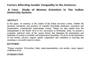 Factors Affecting Gender Inequality in the Sciences: A Case Study of ...