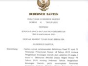 Peraturan Gubernur Banten Nomor 41 Tahun 2021 Tentang Standar Harga Satuan Provinsi Banten Tahun Anggaran 2022