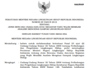 PERATURAN MENTERI NEGARA LINGKUNGAN HIDUP REPUBLIK INDONESIA NOMOR 05 TAHUN 2012 TENTANG JENIS RENCANA USAHA DAN/ATAU KEGIATAN YANG WAJIB MEMILIKI ANALISIS MENGENAI DAMPAK LINGKUNGAN HIDUP