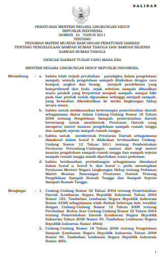 PERATURAN MENTERI NEGARA LINGKUNGAN HIDUP REPUBLIK INDONESIA NOMOR 16 ...