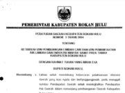 PERATURAN DAERAH KABUPATEN ROKAN HULU NOMOR 3 TAHUN 2004 TENTANG RETRIBUSI IZIN PEMBUANGAN LIMBAH CAIR DAN IZIN PEMANFAATAN AIR LIMBAH DARI INDUSTRI MINYAK SAWIT PADA TANAH KABUPATEN ROKAN HULU