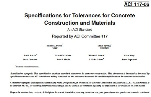 ACI 117-06 Specifications for Tolerances for Concrete Construction and Materials