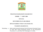 PERATURAN DAERAH KOTA BALIKPAPAN NOMOR 7 TAHUN 2004 TENTANG IZIN PEMBUANGAN AIR LIMBAH