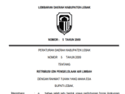 PERATURAN DAERAH KABUPATEN LEBAK NOMOR 5 TAHUN 2009 TENTANG RETRIBUSI IZIN PENGELOLAAN AIR LIMBAH