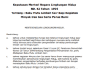 Keputusan Menteri Negara Lingkungan Hidup N0. 42 Tahun 1996 Tentang : Baku Mutu Limbah Cair Bagi Kegiatan Minyak Dan Gas Serta Panas Bumi