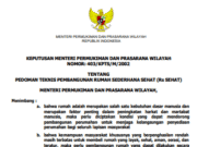KEPUTUSAN MENTERI PERMUKIMAN DAN PRASARANA WILAYAH NOMOR: 403/KPTS/M/2002 TENTANG PEDOMAN TEKNIS PEMBANGUNAN RUMAH SEDERHANA SEHAT (Rs SEHAT)