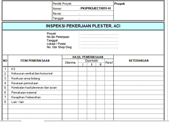 Form-Inspeksi Plester Aci | Sipilpedia