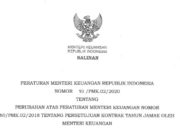 PERATURAN MENTERI KEUANGAN REPUBLIK INDONESIA NOMOR 93 /PMK.02/2020 TENTANG PERUBAHAN ATAS PERATURAN MENTERI KEUANGAN NOMOR 60/PMK.02/2018 TENTANG PERSETUJUAN KONTRAK TAHUN JAMAK OLEH MENTERI KEUANGAN