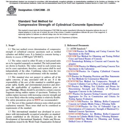 Standard Test Method for Compressive Strength of Cylindrical Concrete ...