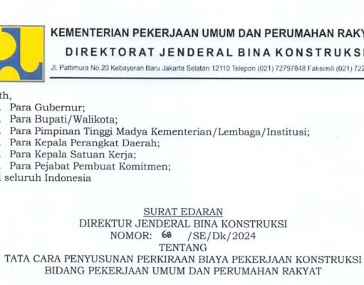 SE BINA KONSTRUKSI No 68 Tahun 2024 Tentang Penyusunan Analisa Harga Satuan Pekerjaan 2024