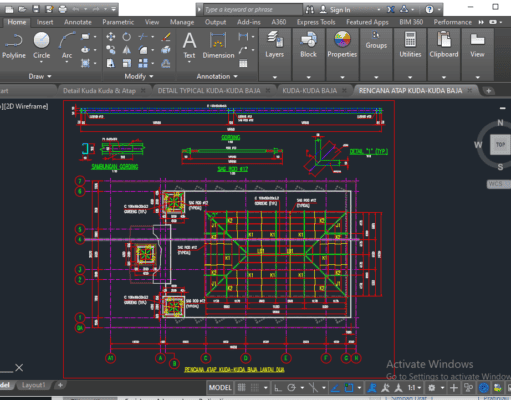 Denah dan Gambar CAD Detail Atap_Rencana Atap Kuda-Kuda Baja