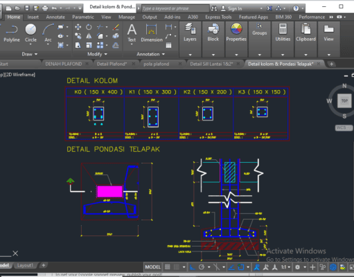 Denah dan Gambar CAD Detail Pondasi _Detail Kolom dan Pondasi Telapak