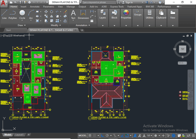 Denah dan Gambar CAD Desain Rumah Tinggal 2 Lantai _Gambar Kerja Rumah ...
