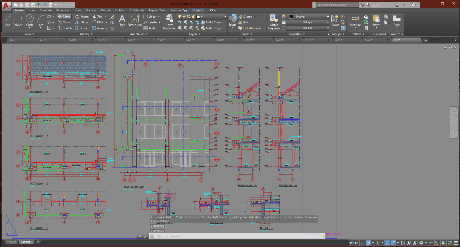 Denah dan Gambar CAD Arsitek Ruko A-25 | Sipilpedia