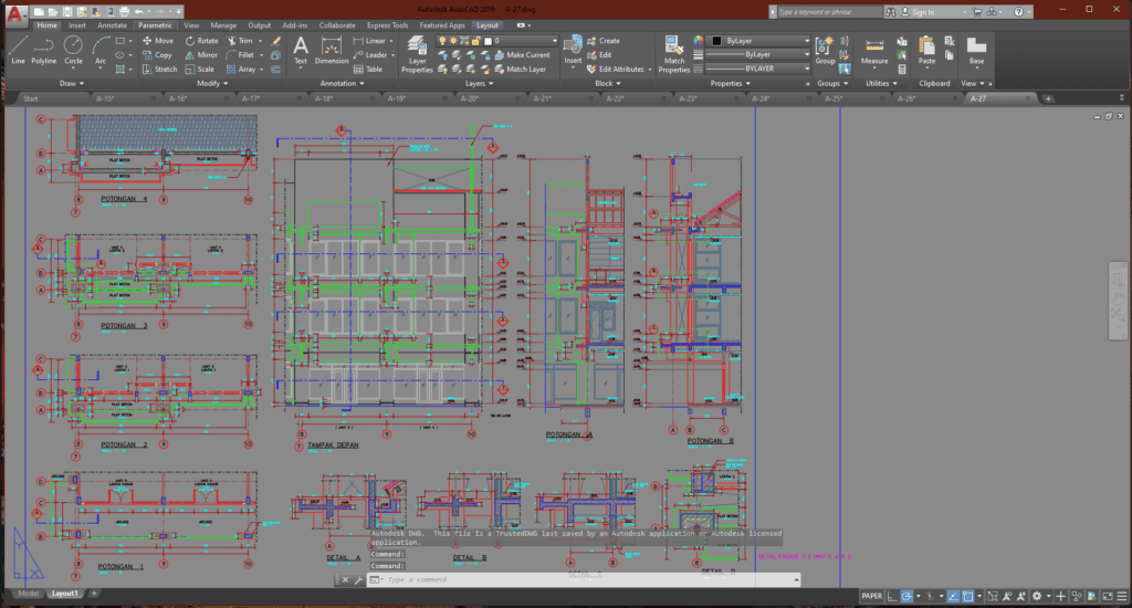 Denah dan Gambar CAD Arsitek Ruko A-27 | Sipilpedia