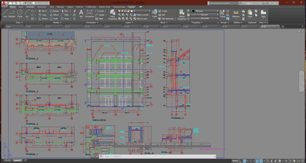 Denah dan Gambar CAD Arsitek Ruko A-32 | Sipilpedia