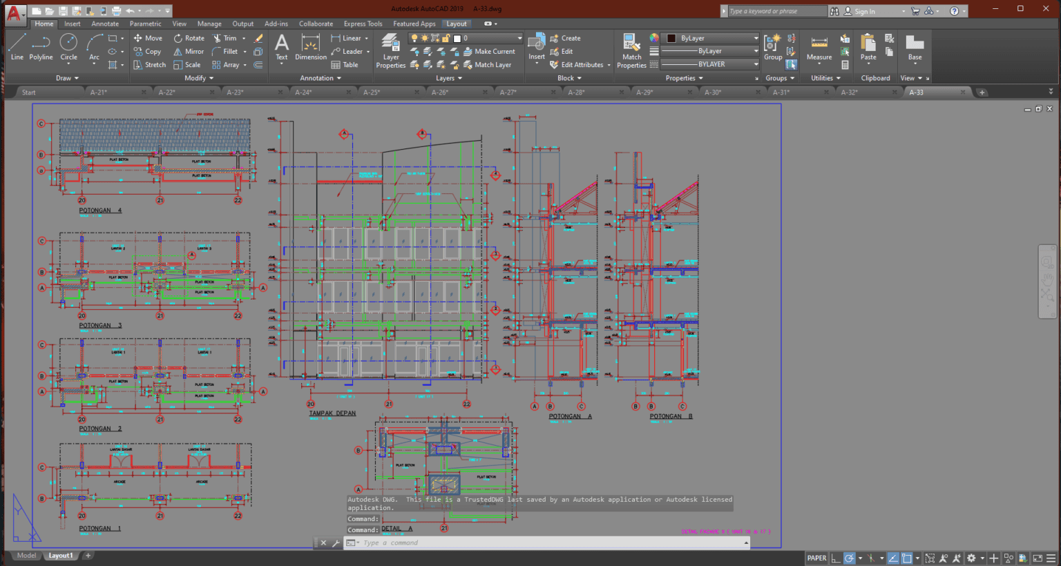 Denah dan Gambar CAD Arsitek Ruko A-33 | Sipilpedia