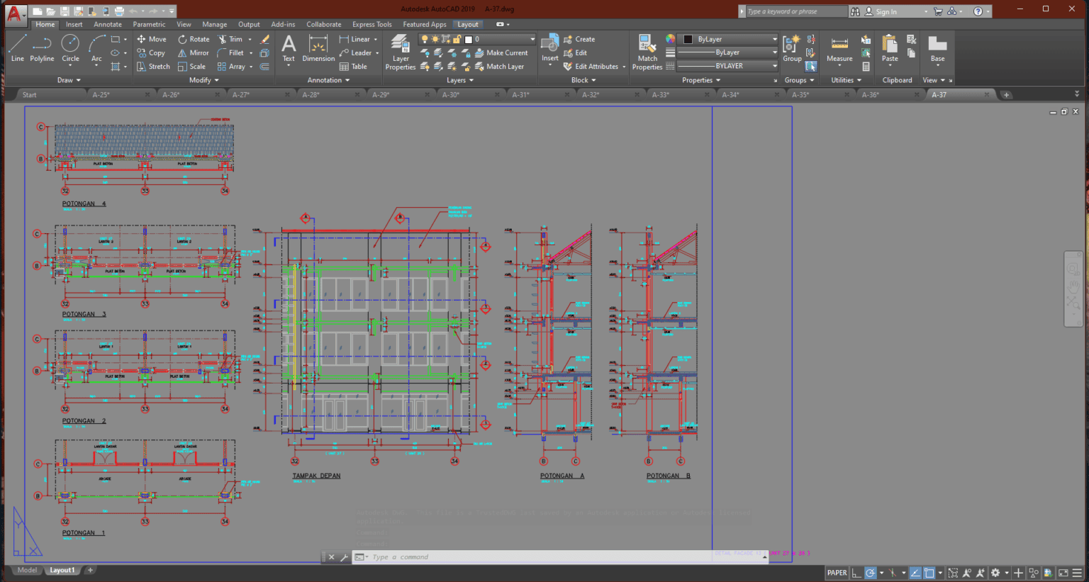 Denah dan Gambar CAD Arsitek Ruko A-37 | Sipilpedia