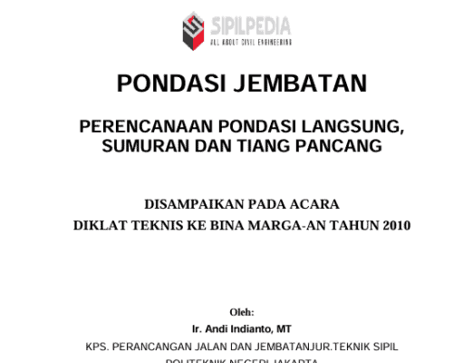 PERENCANAAN PONDASI LANGSUNG, SUMURAN DAN TIANG PANCANG – PONDASI JEMBATAN – CONTOH HITUNGAN PONDASI JEMBATAN