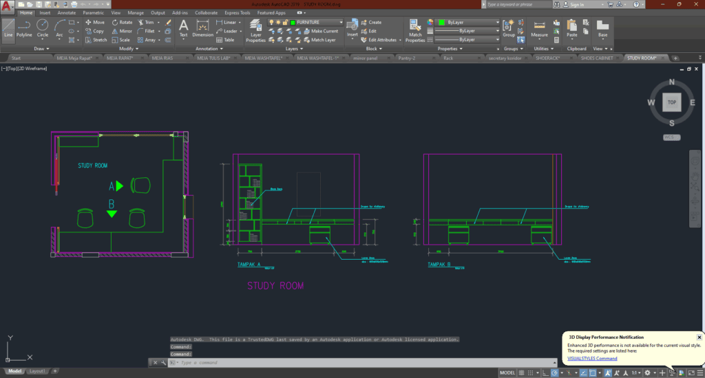 Denah dan Gambar CAD Interior_Study Room | Sipilpedia