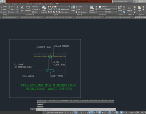 Denah dan Gambar CAD Mekanikal Electrical_ELECTRICAL-TYPE INSTALLATION DETAIL OF RESESSED CEILING MOU