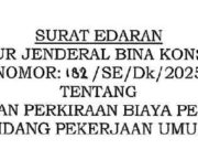 SE BINKON NO 182/SE/Dk/2025 Tentang Tata Cara Penyusunan Perkiraan Biaya Pekerjaan Konstruksi Bidang Pekerjaan Umum dan Perumahan Rakyat