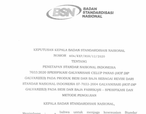 SNI 7033-2020 Galvanisasi