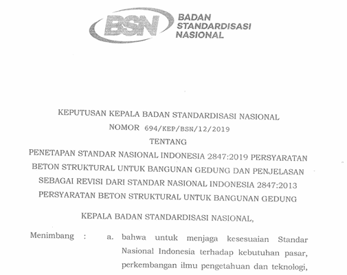 SNI 2847-2019 Persyaratan Beton Struktural untuk Bangunan Gedung