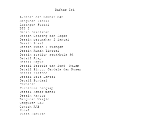 GAMBAR AUTOCAD_Detailing CAD_Modeling Daftar Isi Denah dan Gambar CAD