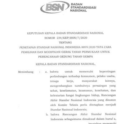 SNI 8899-2020 Tata Cara Pemilihan dan Modifikasi Gerak Tanah Permukaan untuk Perencanaan Gedung Tahan Gempa
