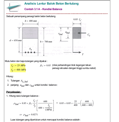 Analisis Lentur Balok Bertulang SNI 2013