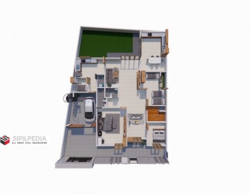 Gambar Rumah Lengkap_RAB dan Gambar Konsep Rumah Tinggal 1 Lantai Ukuran 16×19 Meter